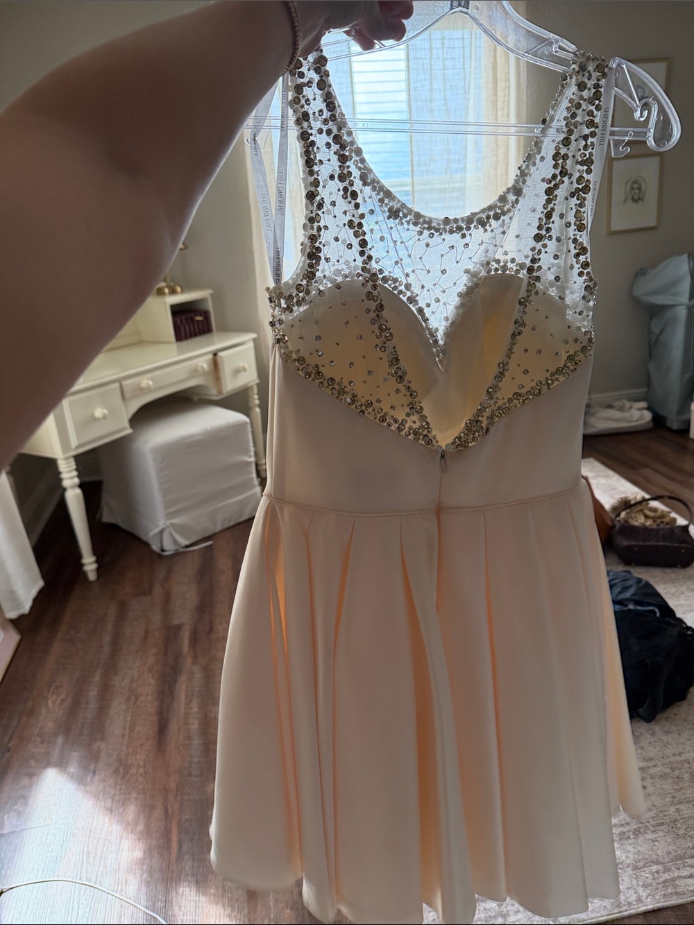 Sherri Hill Cream and Silver Embellished Illusion Prom Dress - Picture 3 of 3